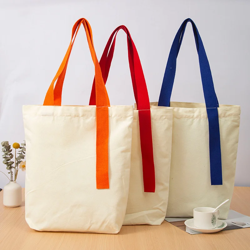 Blank Canvas Custom Logo Printed Student Shoulder Shopping Canvas Bag